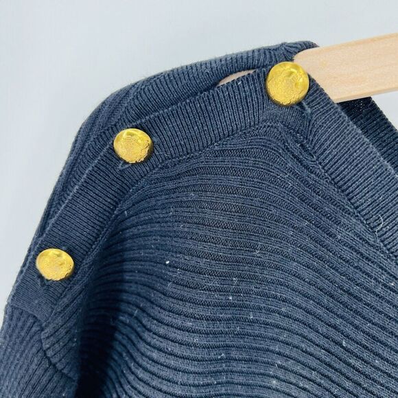 Ralph Lauren Black Ribbed Oversized Sweater Shoulder Buttons Size Medium - Picture 3 of 5